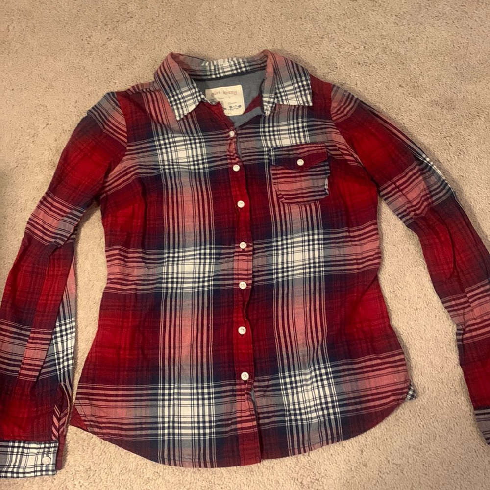 Red plaid button-up shirt